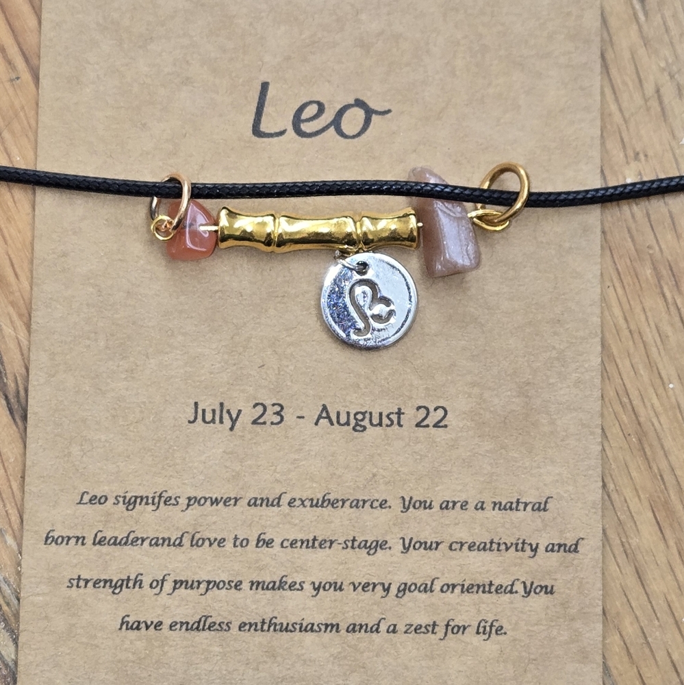 Leo Zodiac Vibe Bar Necklace – Carnelian & Sunstone with Leo Charm